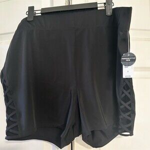 Torrid Swim Shorts Womens Size 3 Plus Black High Rise Strappy Lattice Side